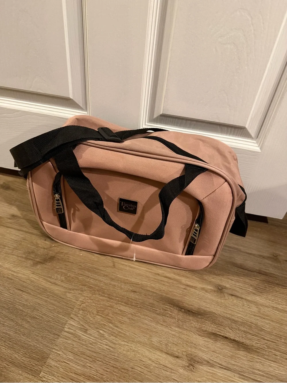 Blush Pink Duffel Bag with Black Straps